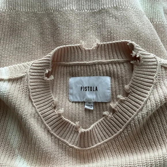 Pistola Darya distressed ribbed cream cotton sweater Women’s Size M *Oversized* - Picture 7 of 8